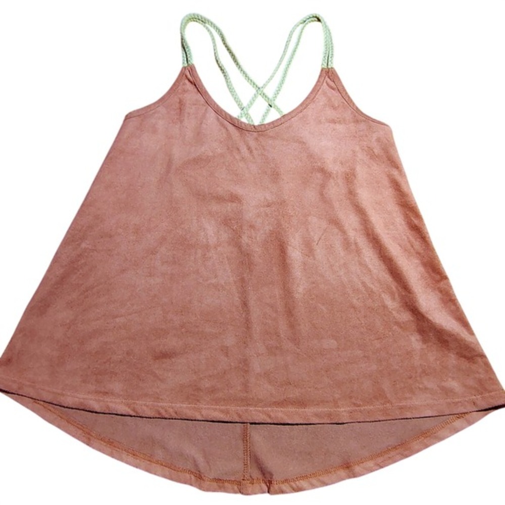 Sun & Shadow Rust Suede Cami Tank Top Braided Straps XS festive boho y2k